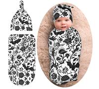 XVBCDFG Halloween Goth Bats Flower Halloween Baby Stuff Newborn Baby Swaddle Blanket Gothic Swaddle Wrap Soft Sleep Sacks Stretchy Receiving Blankets with Hat for Boy Girl Infants Gifts