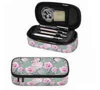 XVBCDFG Pink Blooming Flower Pencil Holder Bag Roses Peonies Bouquets Leaves Garden Pencil Case College Office School for Teens Boy Girl