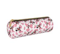 XVBCDFG Pink Cows Strawberry Print Leather Pencil Case Zipper Pen Makeup Cosmetic Holder Pouch Stationery Bag for School, Work, Office