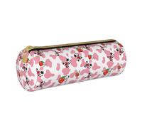 XVBCDFG Pink Strawberry Cows Print Leather Pencil Case Zipper Pen Makeup Cosmetic Holder Pouch Stationery Bag for School, Work, Office