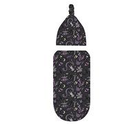 XVBCDFG Purple Black Goth Spooky Newborn Swaddle Blankets Beanie Hat Sets Soft and Stretchy Baby Receiving Blanket Swaddle Sack for Baby Shower Infant Boy and Girl Gift