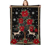 XVBCDFG Reindeer Blanket Poinsettia and Tree Throw Blankets,Birthday Gifts for Kids Girls Boys,Lightweight Soft Fleece,Festive Holiday Lovers,Sofa Couch Bed Room Christmas Decor 50x60in