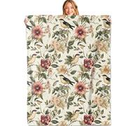 XVBCDFG Retro Bird and Floral Throw Blanket,40x50in,Soft,Lightweight Flannel,Classic Flower Songbird Vintage Blankets - Gifts for Kids Women,for Couch Office Travel,Home Living Room Spring Decor