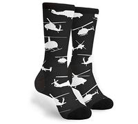 XVBCDFG Unisex Fun Novelty Crazy Crew Socks Black White Helicopter Dress Socks