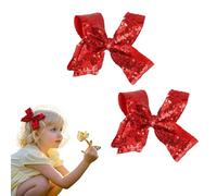 Xvbhaq 2 Pack Glitter Red Sequin Bow Hair Clips for Girls and Women, Sparkling Party Accessories, Sequin Girls Decoration, Bow Hair Clips for Daily and Special Occasions (6 Inch)