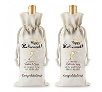 Xvbhaq 2PCS Happy Retirement Wine Gift Bag, Drawstring Wine Bags for Men & Women, Perfect Farewell Going Away Gifts for Colleagues Coworkers Friends