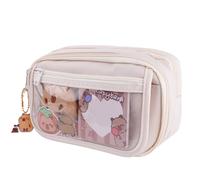 Xvbhaq Large Capacity Capybara Pencil Case Cute Transparent Multi-Layer Plush Capybara Pencil Pouch with Compartments, Soft Furry Design, Zippered Organizer, Stationery Storage（Off White）
