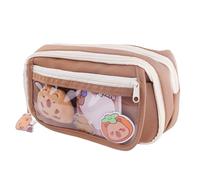 Xvbhaq Large Capacity Capybara Pencil Case Cute Transparent Multi-Layer Plush Capybara Pencil Pouch with Compartments, Soft Furry Design, Zippered Organizer, Stationery Storage (Coffee)