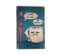 Xvbhaq Vintage Metal Tin Sign for Bathroom Decor - Funny 'I Hate My Job' Wall Art, Retro Cave Man Cave Toilet Humor Poster, 8x12 Inch Gift for Home Restroom