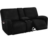 XVBVS 8-Piece Recliner Loveseat Covers, Velvet Loveseat Reclining Sofa Slipcovers with Middle Console, Stretch 2 Seater Loveseat Reclining Couch Covers for Living Room (Color : Black)