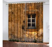 XVBVS Blackout Curtains 3D Vintage Yellow House Architecture Print Pattern Energy Saving & Noise Reducing, Curtain Thermal Insulated, Grommet Window Drape 2 Pc 104x84Inch For Living Room Bedroom