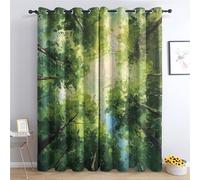 XVBVS Blackout Curtains Forest Curtain Blackout, Green Tree View Nature Curtains 52x84, Living Room & Bedroom Decor Drapes, Thermal Insulated Eyelet Window Treatments 84 Drop, 2 Panels