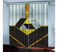 XVBVS Extra Long Curtains 3D Retro Golden Geometry Print Thermal Insulated Eyelet Ring Top Window, Blackout Curtain Living Room Decor, Drapes For Bedroom 98x78Inch 2 Panels, Drapes For Home