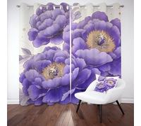 XVBVS Floral Peony Blackout Curtains for Living Room Ethnic Plants Curtain for Bedroom Soundproof Thermal Watercolor Flowers Black Out Curtains for Kids Teens Room, Set of 2 Panels W 46" x L 54"