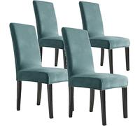 XVBVS Luxury Velvet Dining Chairs Slipcovers Stretch Chair Covers Super Soft High Back Chair Protectors for Dining Room Kitchen Hotel (Color : Stone Blue, Size : Set of 4)