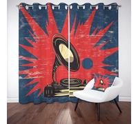 XVBVS Retro Record Player Bedroom Curtains Anime Trumpet Eyelet Curtains for Living Room Soundproof Thermal Medieval Art Kitchen Curtain for Kids Teens Room, Set of 2 Panels W 43.5" x L 85"