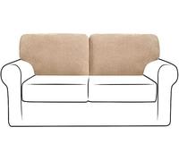 XVBVS Stretch Sofa Backrest Covers, Couch Back Cushion Covers, Replacement Jacquard Polar Fleece Sofa Back T-Cushion Slipcover with Non-slip Drawstring (Color : Khaki, Size : Left+Right)