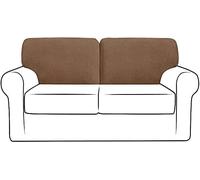 XVBVS Stretch Sofa Backrest Covers, Couch Back Cushion Covers, Replacement Jacquard Polar Fleece Sofa Back T-Cushion Slipcover with Non-slip Drawstring (Color : Brown, Size : Left+Right)