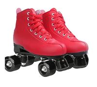 XVBVS Women's Roller Skates, Fashion Red Double Row Skates, Indoor and Outdoor PU Leather High-top Quad Skates for Beginner Adult Kids Ladies Girls (38,Black)