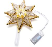 XVHOAB 1PC Christmas Star Tree Topper, 7.9" 8-Point Star Tree Topper with 10 Clear Warm Lights, Golden Christmas Ornaments for Indoor, Outdoor, Home No Battery