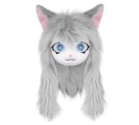 XVHOAB 1PC Furry Head, Cute Plush Fursuit Head with Big Eyes, Ears & Long Hair, Furry Costume for Halloween Masquerade Cosplay, Grey.