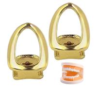 XVHOAB 2Pcs Gold Tooth Cap Copper Bright Color Luxurious Tooth Jewelry Enhance Smile Grills for Parties Dances Costume Cheerful Occasions.