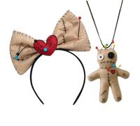 XVHOAB 2Pcs/Set Voodoo Costume, Halloween Accessories Includes Bows Headband and Doll Necklace Creepy Voodoo Costume For Women Cosplay Halloween Decorations