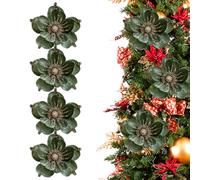 XVHOAB 4Pcs Christmas Flowers Artificial Glitter Elegant Velvet Magnolia Artificial Flowers Christmas Tree Decorations Set for Home Wedding Party, Green
