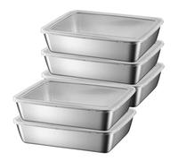 XVHOAB 5Pcs Stainless Steel Food Containers, Stackable Food Storage Box with Plastic Clear Lids, Meat Keeper for Refrigerator or Picnic, BBQ Party, Office Lunch