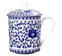 XVHOAB Chinese Tea Cups, 500ml Large Capacity Ceramic Blue and White Elegant Tea Mug with Lid and Handle for Loose Leaf Home Office Chinese Cups
