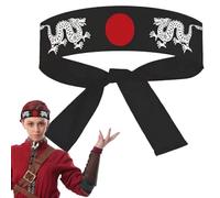 XVHOAB Japanese Headband 39" Length Black Karate Kid Headband with 2 Dragon and Sunrise Patterns Cotton Japanese Bandana for Halloween Cosplay Costumes