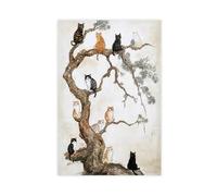 XVHOGAS A Group of Cats Perched upon A Japanese Zen-inspired Pine Tree Canvas Poster Wall Art Decor Print Picture Paintings for Living Room Bedroom Decoration 20x30inch(50x75cm)