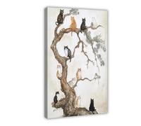 XVHOGAS A Group of Cats Perched upon A Japanese Zen-inspired Pine Tree Canvas Poster Wall Art Decor Print Picture Paintings for Living Room Bedroom Decoration 12x18inch(30x45cm)