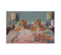 XVHOGAS Abstract Art of Two Tigers Drinking Coffee in Bed Canvas Poster Bedroom Decor Landscape Office Room Decor Gift 12x18inch(30x45cm)