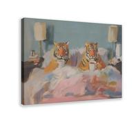 XVHOGAS Abstract Art of Two Tigers Drinking Coffee in Bed Canvas Poster Bedroom Decor Landscape Office Room Decor Gift 16x24inch(40x60cm)