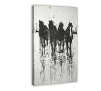 XVHOGAS Abstract Ink Painting of A Herd of Black And White Horses Canvas Poster Wall Art Decor Print Picture Paintings for Living Room Bedroom Decoration 12x18inch(30x45cm)