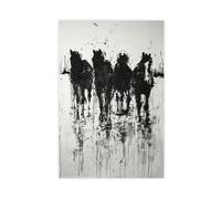XVHOGAS Abstract Ink Painting of A Herd of Black And White Horses Canvas Poster Wall Art Decor Print Picture Paintings for Living Room Bedroom Decoration 08x12inch(20x30cm)