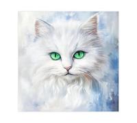 XVHOGAS Abstract White Cat Green Eyes Feline Animal Art Painting Canvas Poster Wall Art Decor Print Picture Paintings for Living Room Bedroom Decoration 28x28inch(70x70cm)