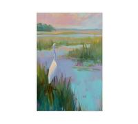 XVHOGAS Egret at Sunset Oil Painting - Seaside Villa Art Canvas Poster Bedroom Decor Landscape Office Room Decor Gift 20x30inch(50x75cm)