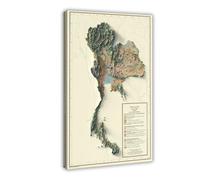 XVHOGAS Thailand Vintage Topographical Map Canvas Poster Wall Art Decor Print Picture Paintings for Living Room Bedroom Decoration 16x24inch(40x60cm)