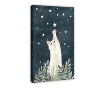XVHOGAS The Celestial Body Snatches The White Cat from The Starry Sky Canvas Poster Bedroom Decor Landscape Office Room Decor Gift 12x18inch(30x45cm)