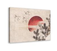 XVHOGAS Vintage Japanese Style Sunset And Flying Birds Art Painting Canvas Poster Wall Art Decor Print Picture Paintings for Living Room Bedroom Decoration 20x30inch(50x75cm)