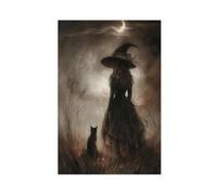 XVHOGAS Witch Girl And Cat Walking in The Field Vintage Autumn Poster Canvas Poster Bedroom Decor Landscape Office Room Decor Gift 24x36inch(60x90cm)