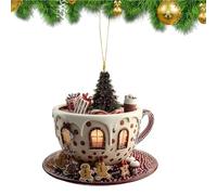 Xvilmaun Coffee Cup Ornaments for Christmas Tree - Tree Ornaments Outdoor,2D Acrylic Coffee Cup Shape Snow House Pendant for Car Interior Bedside Men Women Workplace Backpack Bookshelf