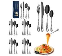 Xvilmaun Cutlery Set for 6 People Kitchen Cutlery Sets | 24 Piece Skull Pattern Cutlery | Portable Kitchen Forks and Spoons Cutlery for Home Kitchen Dining Camping