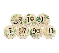 Xvilmaun Monthly Milestones Cards for Babies, Wooden Photo Prop Discs, 7 Pieces, Pregnancy Travel Sign | Double Sided Wooden Photo Prop Discs, Baby Milestones Blocks