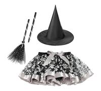 Xvilmaun Witch Costume,3-Piece Set Witch Costume for Girl | Outfit with Hat Broom Accessories for Cosplay Role Play Photography Birthday Masquerade Dress up Party