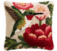 XvvwEndlessx Latch Hook Cushion Hummingbird Kit Pillowcase Sewing Making Kits DIY Crochet Yarn Kits Cross Stitch Embroidery Kits for Adults Kids DIY Craft Carpet Making Kit 43Cmx43Cm