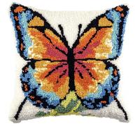 XvvwEndlessx Latch Hook Kits for Adults Kids,Beginners Butterfly DIY Latch Hook Cushion and Latch Rug Kits Cross-Stitch Embroidery Cushion Cover for Home Sofa Decoration 17X17 in.
