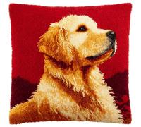 XvvwEndlessx Latch Hook Kits Golden Retriever for Adults Kids,Beginners DIY Latch Hook Cushion Kits and Latch Rug Kits Cross-Stitch Embroidery Cushion Cover for Home Sofa Decoration 17X17 in